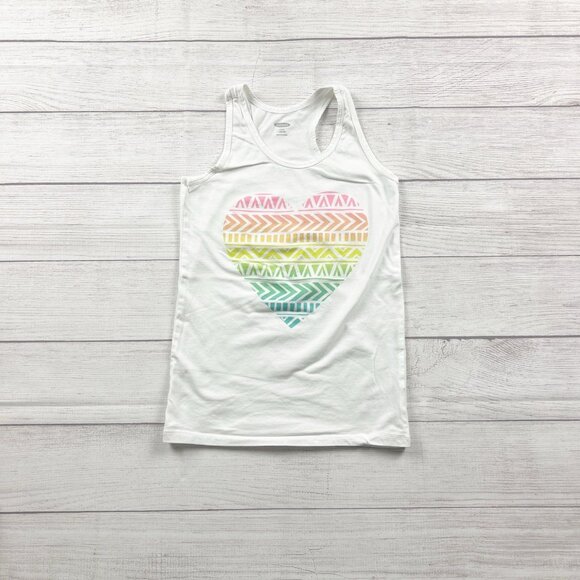 Old Navy Other - Old Navy Girls White Rainbow Heart Sleeveless Tank Top Fitted 10-12